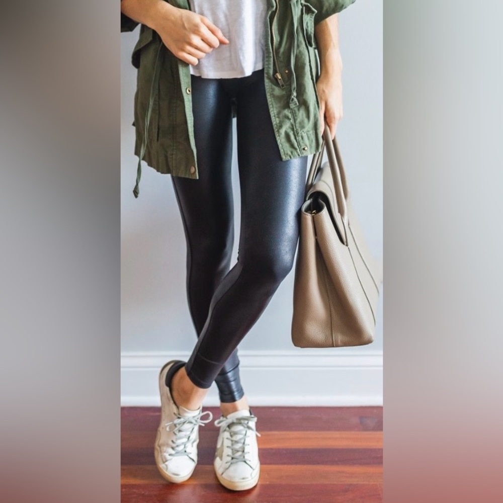 SPANX Faux Leather Leggings Color Gunmetal Size M